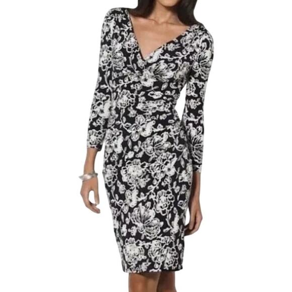 Ralph Lauren Black White Dress sz 8 Long Sleeve Knee Length Dress - Picture 1 of 10